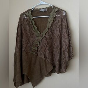 [SOLD] Whimsical Brown and Olive Lace Shawl